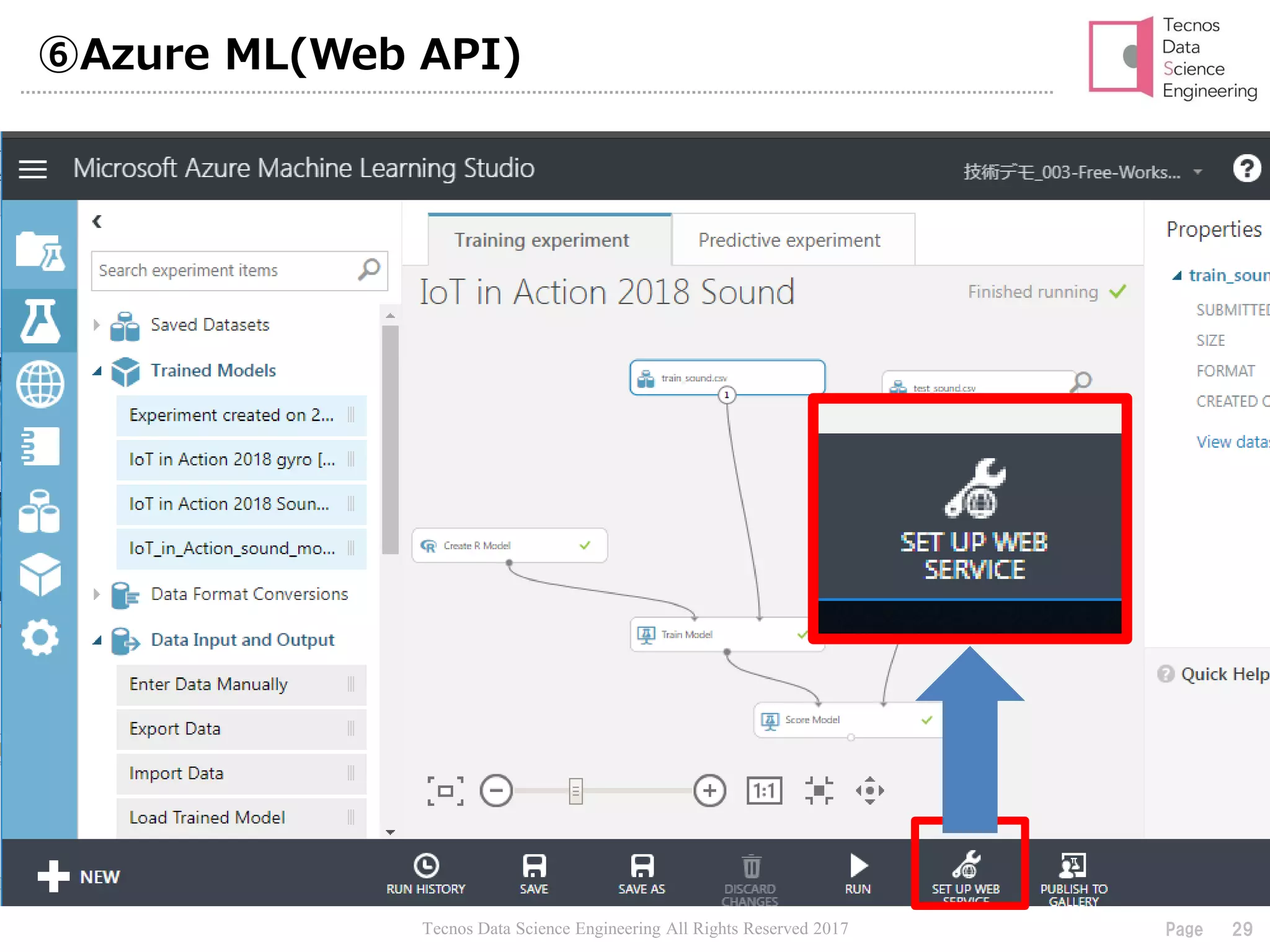 Tecnos Data Science Engineering All Rights Reserved 2017 29Page
⑥Azure ML(Web API)
 