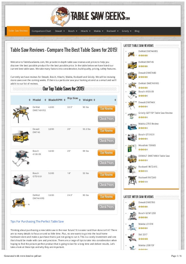 table saw reviews compare the best table saws 2015 dewalt size chart