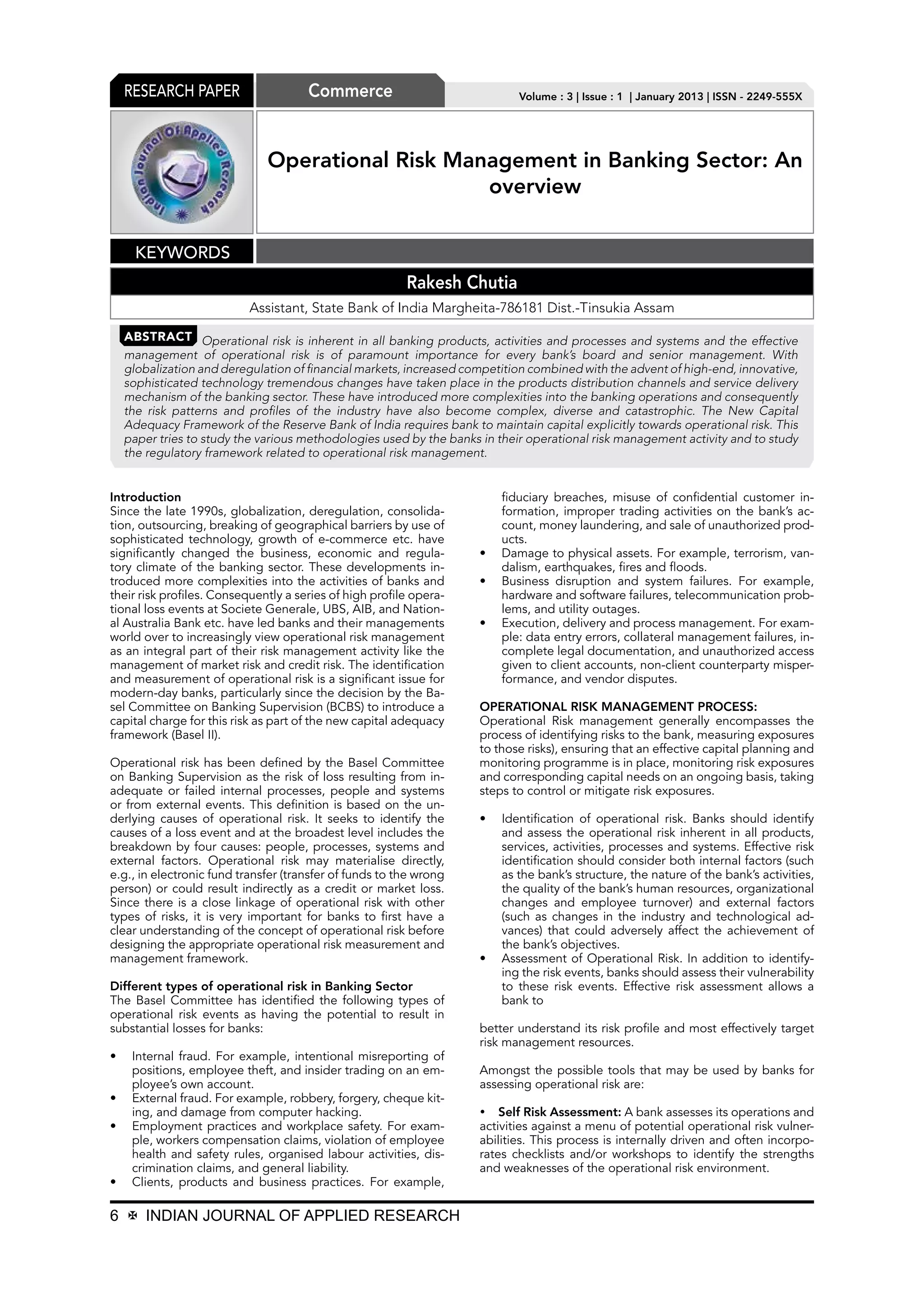 operational risk management in banks | PDF