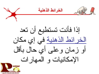 ‫تعد‬ ‫أن‬ ‫تستطيع‬ ‫فأنت‬ ‫إذا‬
‫الذهنية‬ ‫الخرائط‬‫مكان‬ ‫إي‬ ‫في‬
‫بأقل‬ ‫حال‬ ‫أي‬ ‫وعلى‬ ‫زمان‬ ‫أو‬
‫المهارات‬ ‫و‬ ‫المكانيات‬
‫الذهنية‬ ‫الخرائط‬
 
