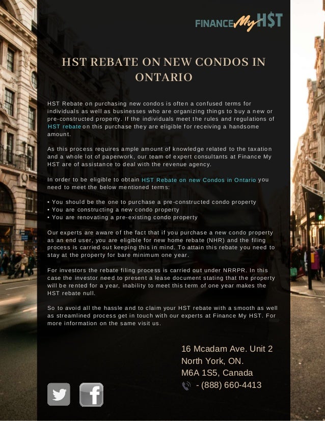File The Claim For HST Rebate On New Condos In Ontario