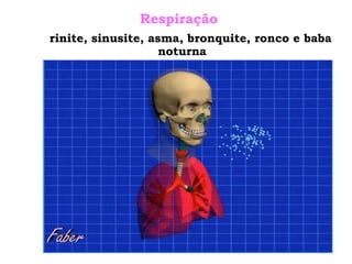 Respiração
rinite, sinusite, asma, bronquite, ronco e baba
noturna
 