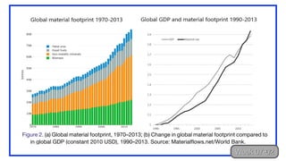 services … but there is no historical evidence that switching to services will, in and of itself, reduce
the material throughput of the global economy.
Figure 2. (a) Global material footprint, 1970–2013; (b) Change in global material footprint compared to change
in global GDP (constant 2010 USD), 1990–2013. Source: Materialflows.net/World Bank.
A second argument is that technological innovation and government policy might drive
Week 07-02
 