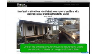 One of the simplest circular moves is repurposing waste
construction material or doing careful demolition
 