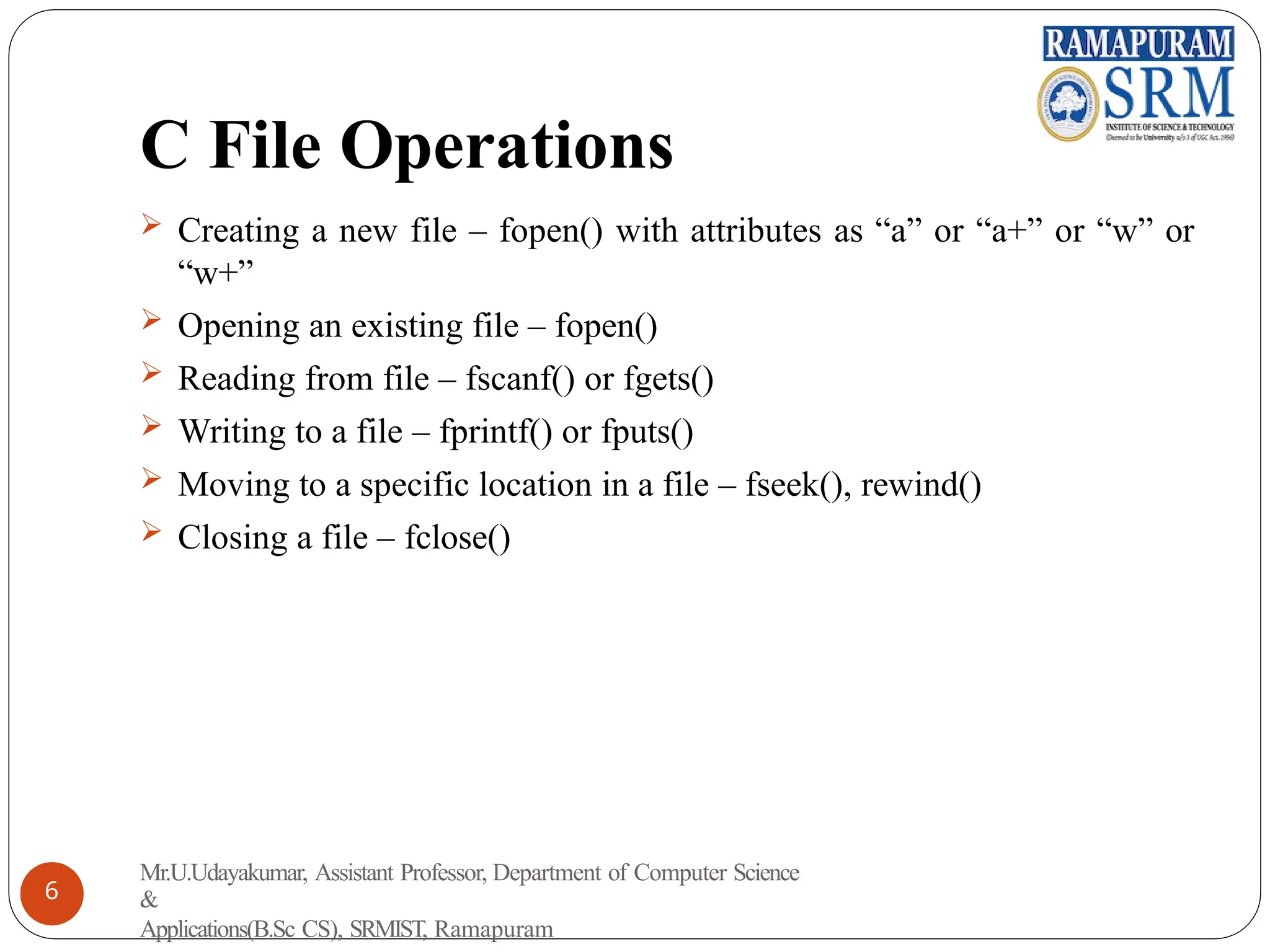 File handling in c Programming - Unit 5.1 | PPT