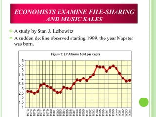 <ul><li>A study by Stan J. Leibowitz </li></ul><ul><li>A sudden decline observed starting 1999, the year Napster was born....