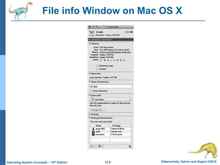 13.6 Silberschatz, Galvin and Gagne ©2018
Operating System Concepts – 10th Edition
File info Window on Mac OS X
 