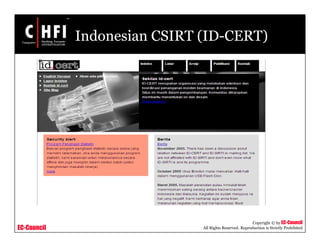 EC-Council
Copyright © by EC-Council
All Rights Reserved. Reproduction is Strictly Prohibited
Indonesian CSIRT (ID-CERT)
 