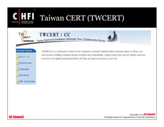 EC-Council
Copyright © by EC-Council
All Rights Reserved. Reproduction is Strictly Prohibited
Taiwan CERT (TWCERT)
 
