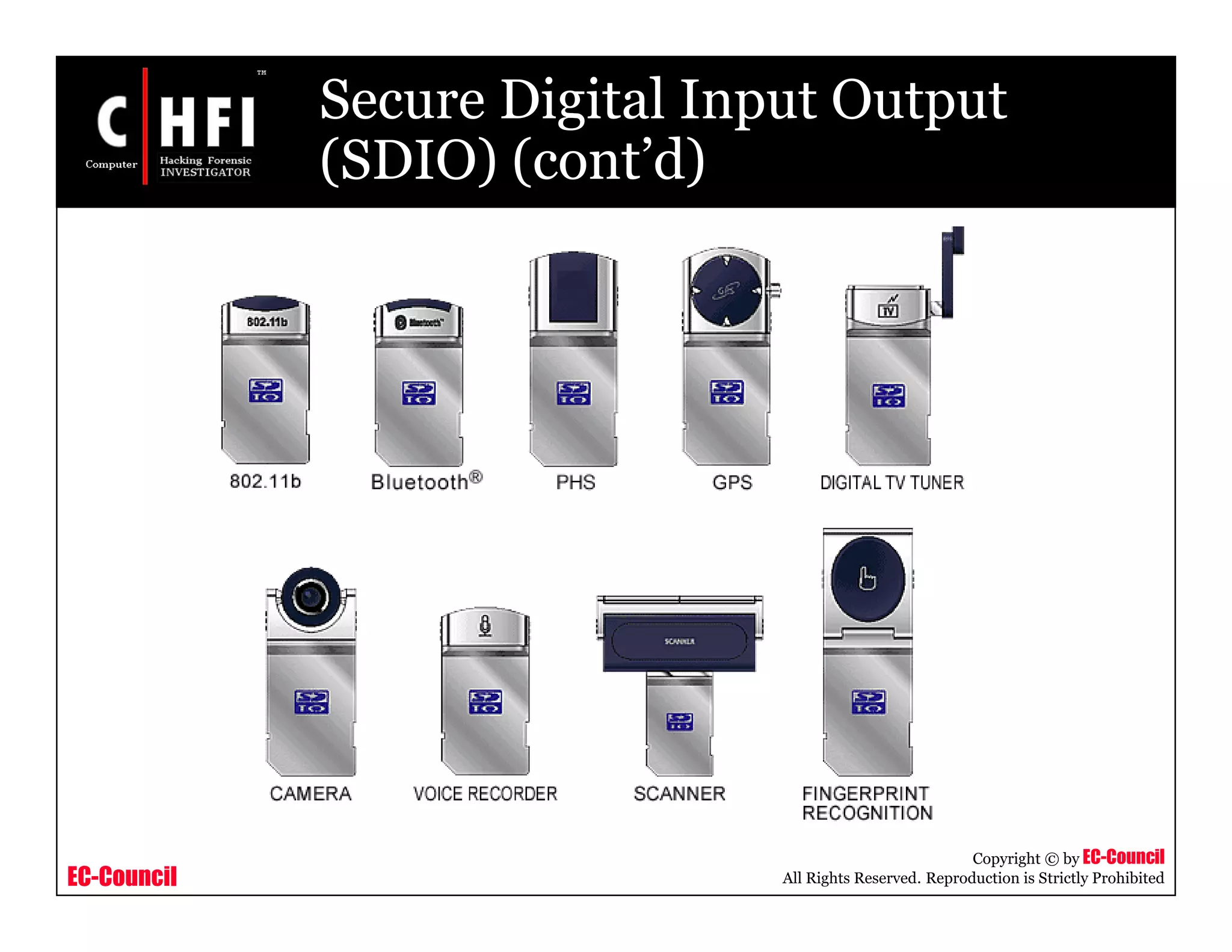 EC-Council
Copyright © by EC-Council
All Rights Reserved. Reproduction is Strictly Prohibited
Secure Digital Input Output
(SDIO) (cont’d)
 