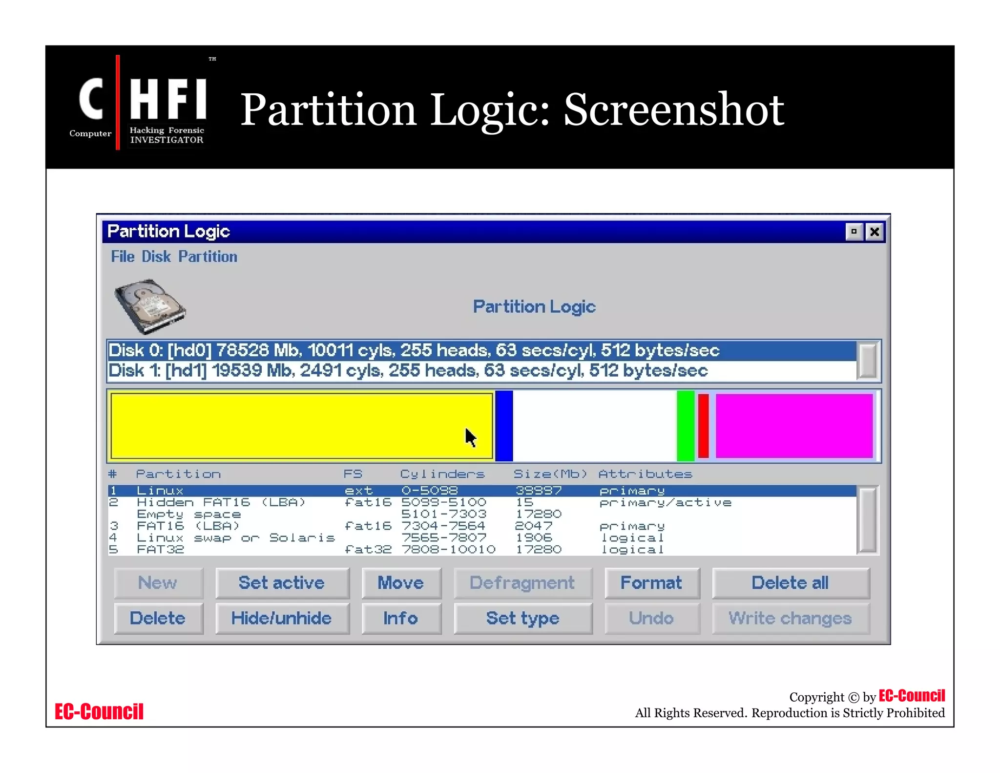 EC-Council
Copyright © by EC-Council
All Rights Reserved. Reproduction is Strictly Prohibited
Partition Logic: Screenshot
 