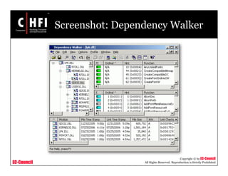 EC-Council
Copyright © by EC-Council
All Rights Reserved. Reproduction is Strictly Prohibited
Screenshot: Dependency Walker
 