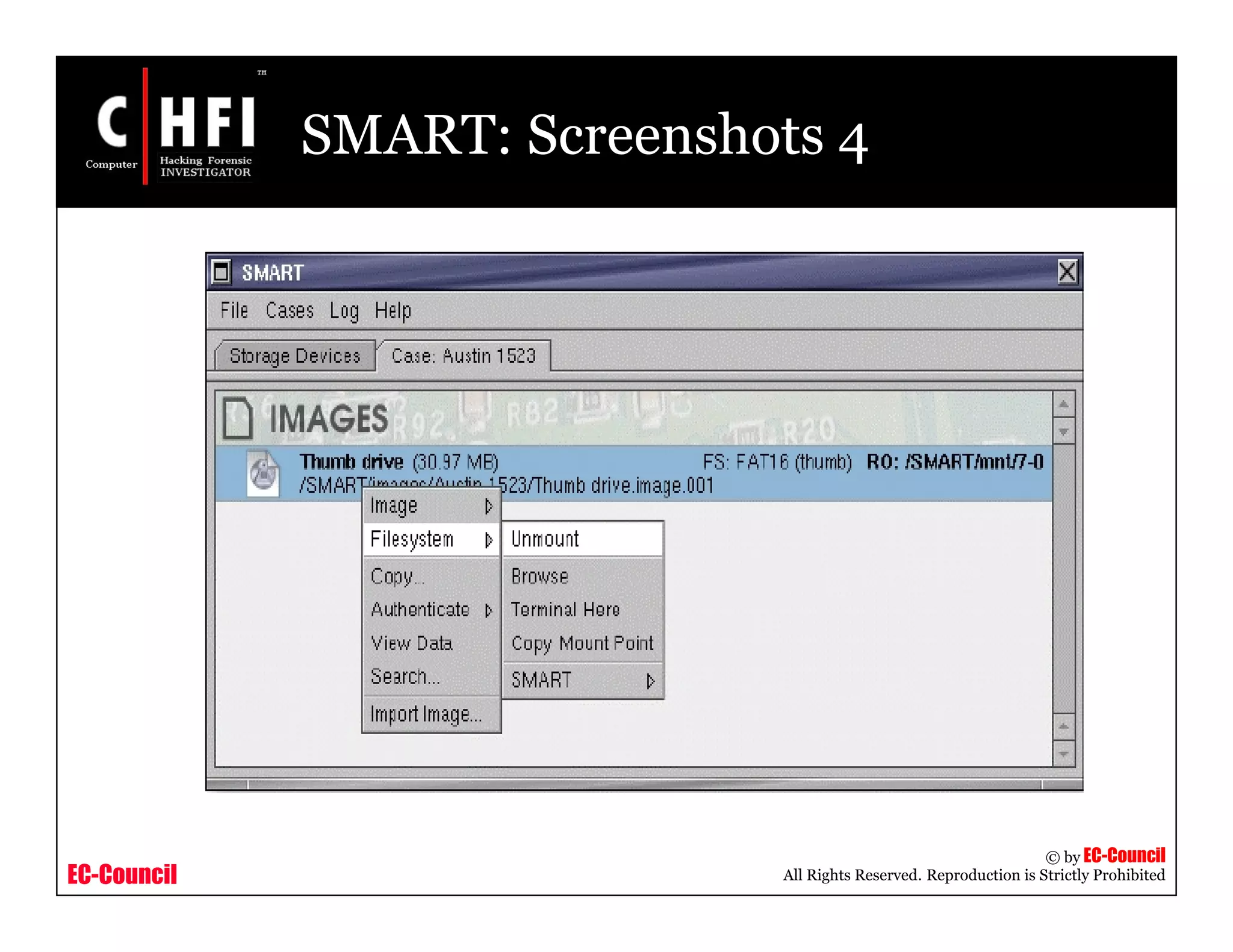EC-Council
Copyright © by EC-Council
All Rights Reserved. Reproduction is Strictly Prohibited
SMART: Screenshots 4
 