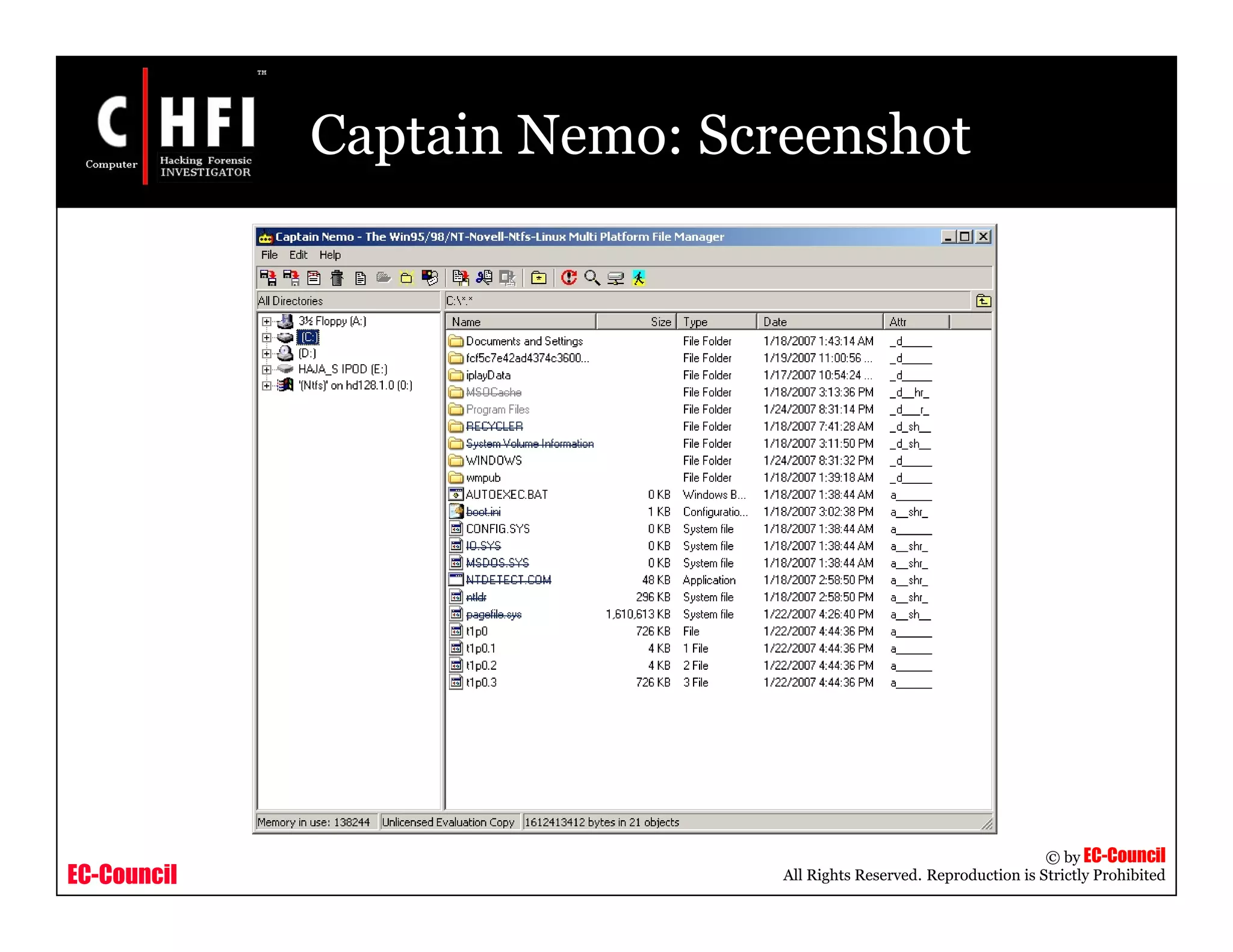 EC-Council
Copyright © by EC-Council
All Rights Reserved. Reproduction is Strictly Prohibited
Captain Nemo: Screenshot
 