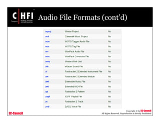 EC-Council
Copyright © by EC-Council
All Rights Reserved. Reproduction is Strictly Prohibited
Audio File Formats (cont’d)
 