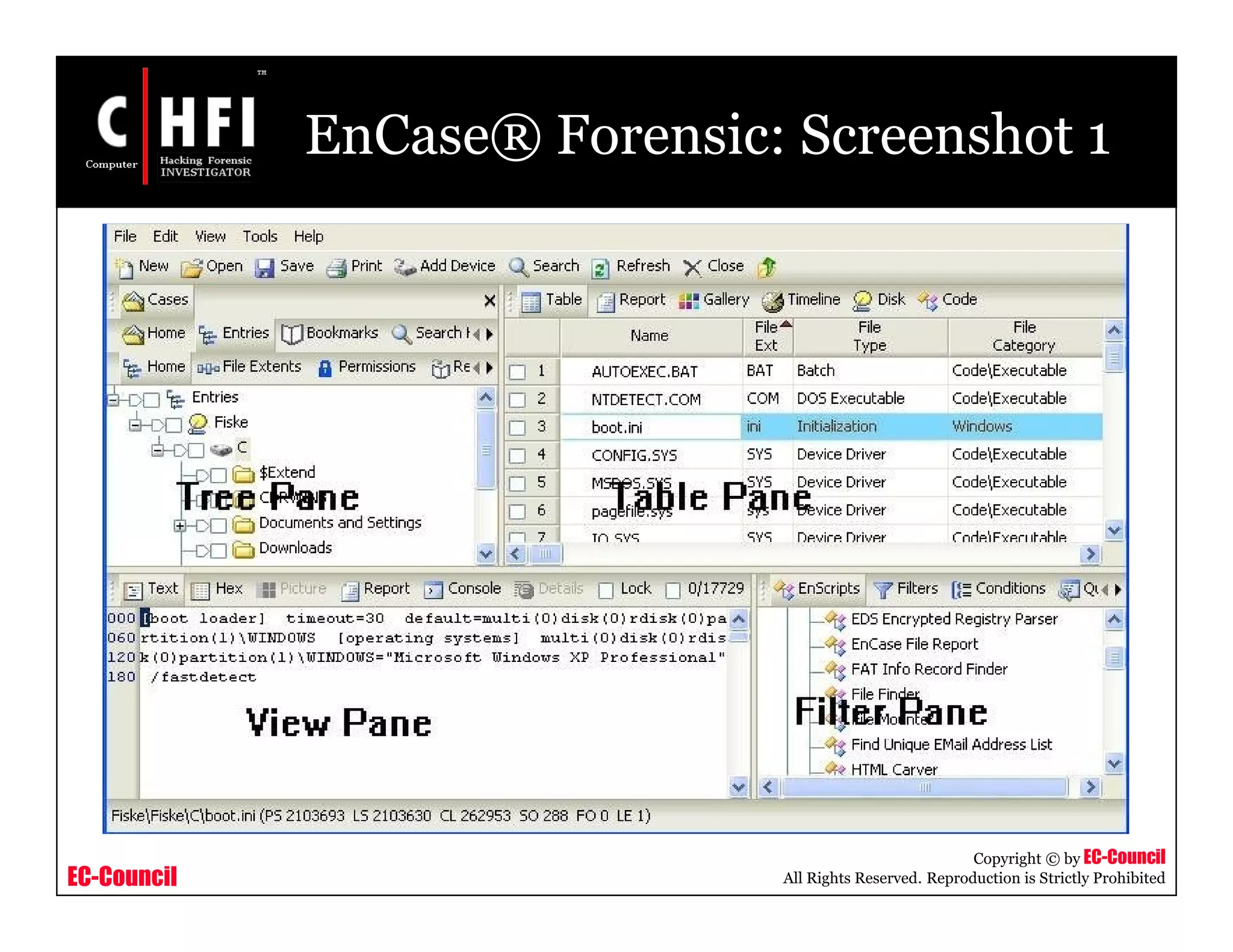 EC-Council
Copyright © by EC-Council
All Rights Reserved. Reproduction is Strictly Prohibited
EnCase® Forensic: Screenshot 1
 