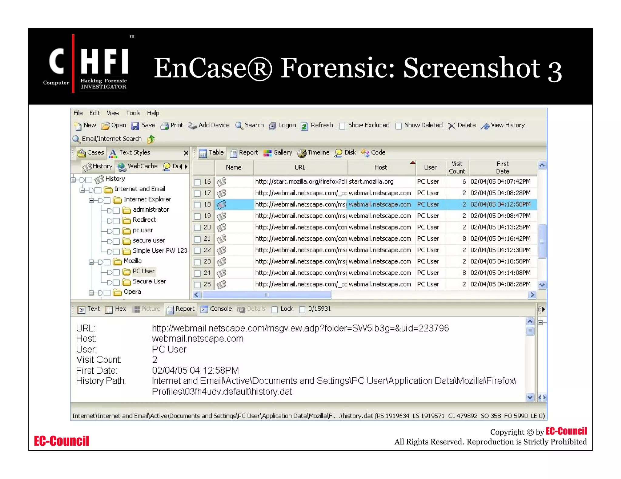 EC-Council
Copyright © by EC-Council
All Rights Reserved. Reproduction is Strictly Prohibited
EnCase® Forensic: Screenshot 3
 