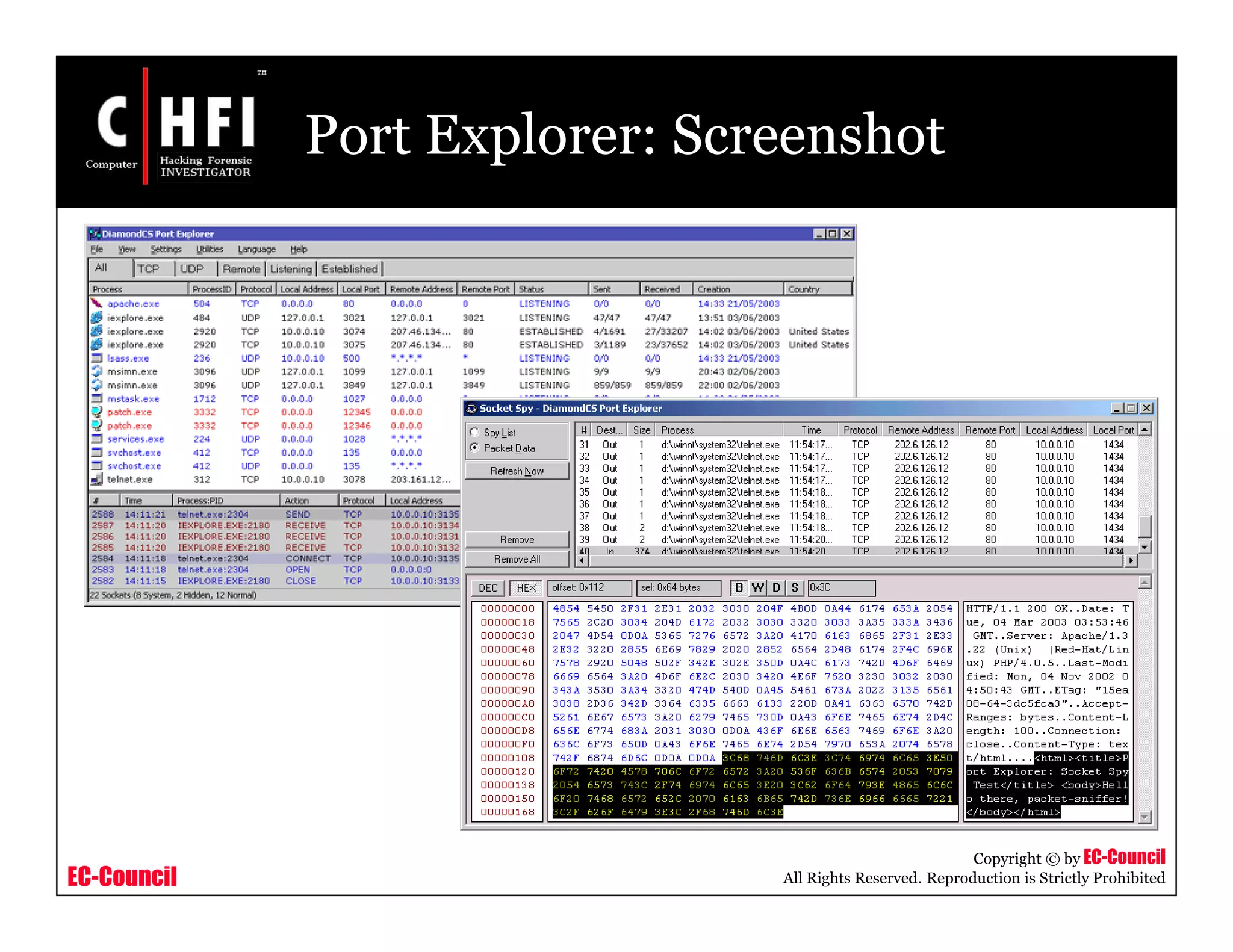 EC-Council
Copyright © by EC-Council
All Rights Reserved. Reproduction is Strictly Prohibited
Port Explorer: Screenshot
 