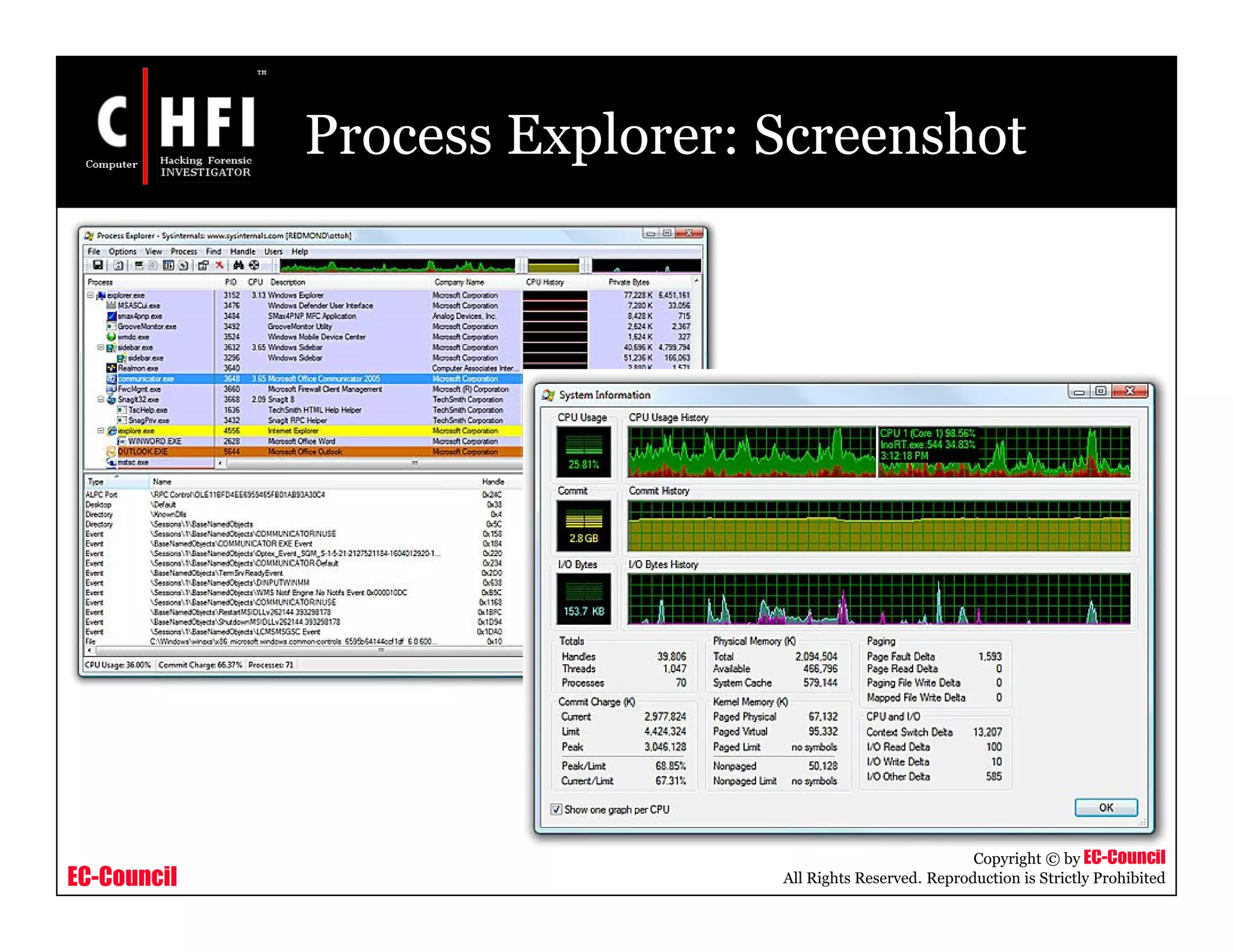 EC-Council
Copyright © by EC-Council
All Rights Reserved. Reproduction is Strictly Prohibited
Process Explorer: Screenshot
 