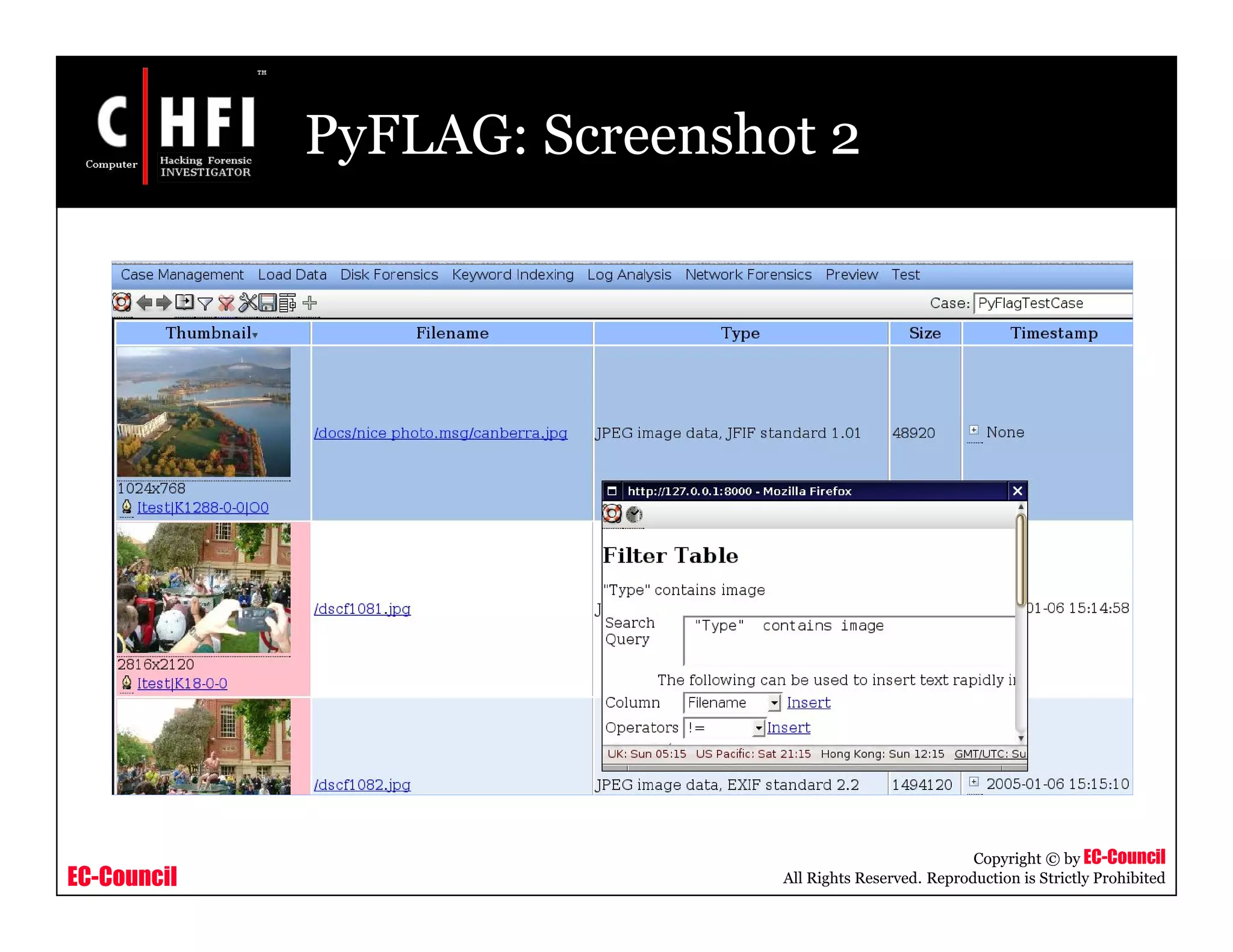 EC-Council
Copyright © by EC-Council
All Rights Reserved. Reproduction is Strictly Prohibited
PyFLAG: Screenshot 2
 