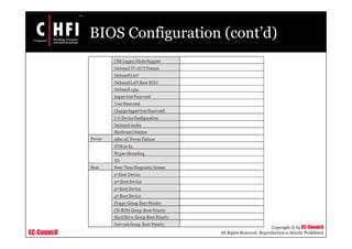 EC-Council
Copyright © by EC-Council
All Rights Reserved. Reproduction is Strictly Prohibited
BIOS Configuration (cont’d)
 