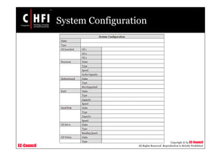 EC-Council
Copyright © by EC-Council
All Rights Reserved. Reproduction is Strictly Prohibited
System Configuration
 