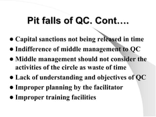 Pit falls of QC. Cont….
Pit falls of QC. Cont….
z Capital sanctions not being released in time
z Indifference of middle ma...