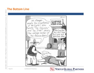G
U
I
D
E
L
I
N
E
S
F
O
R
S
T
R
A
T
E
G
I
C
A
C
Q
U
I
S
I
T
I
O
N
S

M
E
R
G
E
R
S
A
c
q
u
I
s
I
t
I
o
n
s
I
N
I
N
D
I
A
Page 50 Confidential  Proprietary
www.virtusglobal.com
The Bottom Line
 