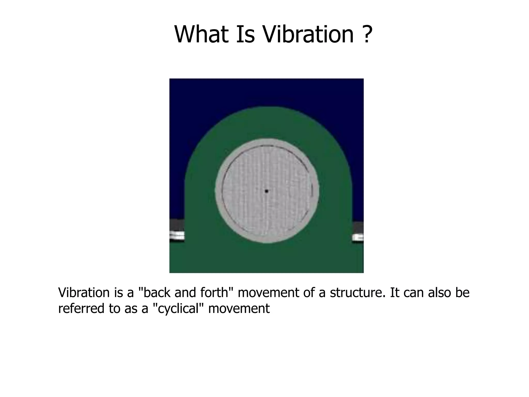 What Is Vibration ?
Vibration is a "back and forth" movement of a structure. It can also be
referred to as a "cyclical" movement
 