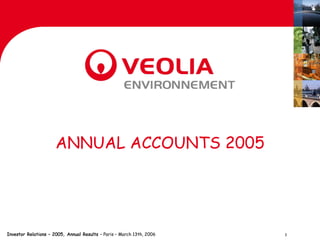 ANNUAL ACCOUNTS 2005




Investor Relations – 2005, Annual Results – Paris – March 13th, 2006   1
 