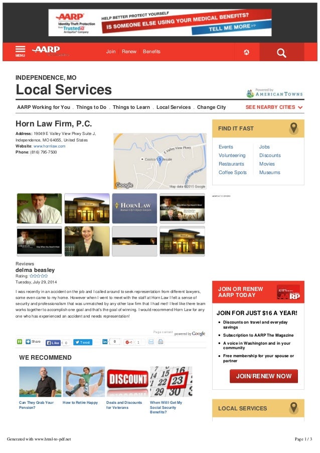 Horn Law Firm, P.C. Independence, MO AARP