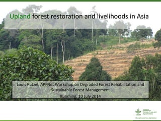 Upland forest restoration and livelihoods in Asia
Louis Putzel, APFNet Workshop on Degraded Forest Rehabilitation and
Sustainable Forest Management
Kunming, 10 July 2014
 