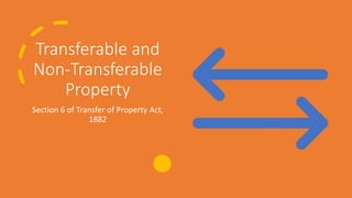 Transferable and
Non-Transferable
Property
Section 6 of Transfer of Property Act,
1882
 