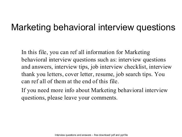 marketing behavioral interview questions good behavioral interview questions