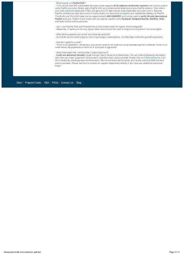 Prepaid Virtual Visa Credit Cards, PayPal VCC