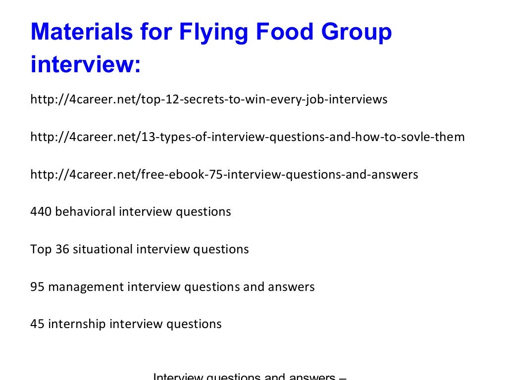 Flying Food Group interview questions and answers