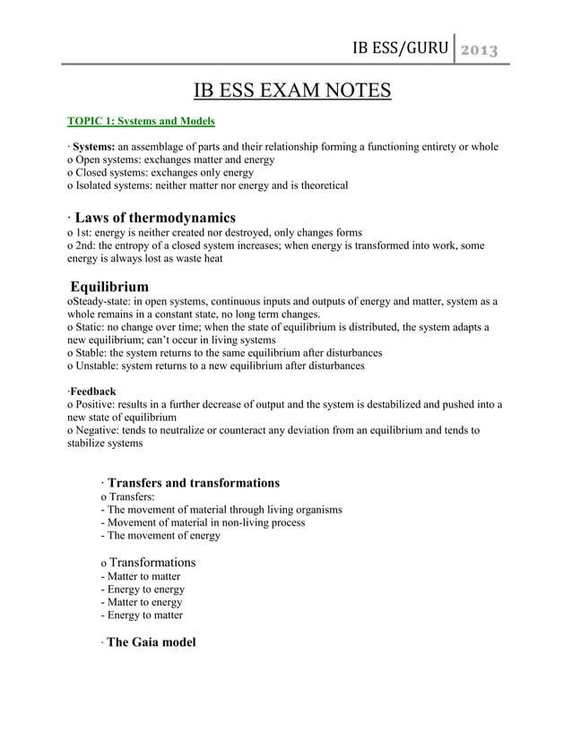 ESS Paper 1 Exam Paper Definitions