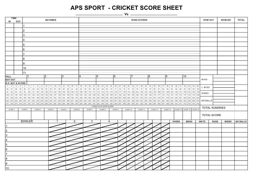 Cricket scoring sheet excel free download free