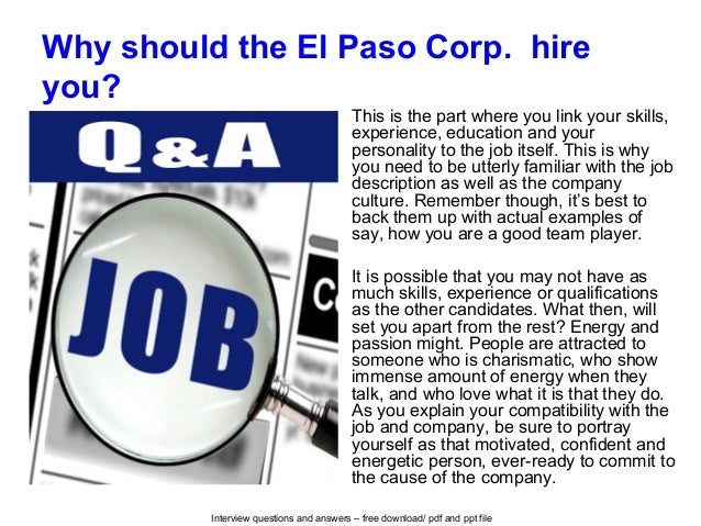 El Paso Corp. vinterview questions and answers
