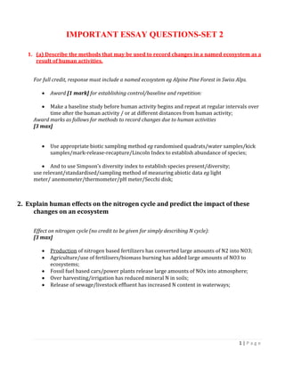 Important IB ESS Essay Questions | PDF