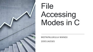 File
Accessing
Modes in C
MOTAPALUKULA MANOJ
20951A0585
 