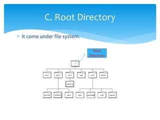  It come under file system.
C. Root Directory
Root
Directory
 