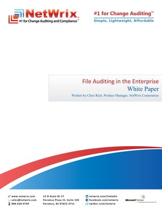 File Auditing in the Enterprise
                          White Paper
Written by Chris Rich, Product Manager, NetWrix Corporation
 