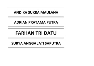 ANDIKA SUKRA MAULANA
ADRIAN PRATAMA PUTRA
FARHAN TRI DATU
SURYA ANGGA JATI SAPUTRA
 