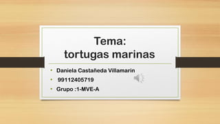 Tema:
tortugas marinas
• Daniela Castañeda Villamarin
• 99112405719
• Grupo :1-MVE-A
 