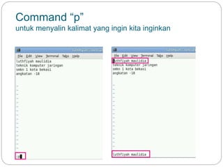 Command “p”
untuk menyalin kalimat yang ingin kita inginkan
 