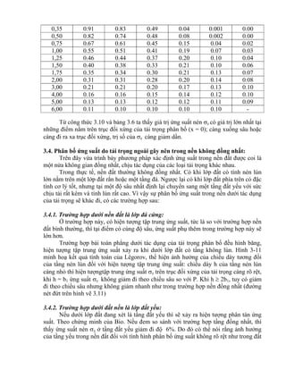0,35 0.91 0.83 0.49 0.04 0.001 0.00
0,50 0.82 0.74 0.48 0.08 0.002 0.00
0,75 0.67 0.61 0.45 0.15 0.04 0.02
1,00 0.55 0.51 0.41 0.19 0.07 0.03
1,25 0.46 0.44 0.37 0.20 0.10 0.04
1,50 0.40 0.38 0.33 0.21 0.10 0.06
1,75 0.35 0.34 0.30 0.21 0.13 0.07
2,00 0.31 0.31 0.28 0.20 0.14 0.08
3,00 0.21 0.21 0.20 0.17 0.13 0.10
4,00 0.16 0.16 0.15 0.14 0.12 0.10
5,00 0.13 0.13 0.12 0.12 0.11 0.09
6,00 0.11 0.10 0.10 0.10 0.10 -
Từ công thức 3.10 và bảng 3.6 ta thấy giá trị ứng suất nén z có giá trị lớn nhất tại
những điểm nằm trên trục đối xứng của tải trọng phân bố (x = 0); càng xuống sâu hoặc
càng đi ra xa trục đối xứng, trị số của z càng giảm dần.
3.4. Phân bố ứng suất do tải trọng ngoài gây nên trong nền không đồng nhất:
Trên đây vừa trình bày phương pháp xác định ứng suất trong nền đất được coi là
một nửa không gian đồng nhất, chịu tác dụng của các loại tải trọng khác nhau.
Trong thực tế, nền đất thường không đồng nhất. Có khi lớp đất có tính nén lún
lớn nằm trên một lớp đất rắn hoặc một tầng đá. Ngược lại có khi lớp đất phía trên có đặc
tính cơ lý tốt, nhưng tại một độ sâu nhất định lại chuyển sang một tầng đất yếu với sức
chịu tải rất kém và tính lún rất cao. Vì vậy sự phân bố ứng suất trong nền dưới tác dụng
của tải trọng sẽ khác đi, có các trường hợp sau:
3.4.1. Trường hợp dưới nền đất là lớp đá cứng:
Ở trường hợp này, có hiện tượng tập trung ứng suất, tức là so với trường hợp nền
đất bình thường, thì tại điểm có cùng độ sâu, ứng suất phụ thêm trong trường hợp này sẽ
lớn hơn.
Trường hợp bài toán phẳng dưới tác dụng của tải trọng phân bố đều hình băng,
hiện tượng tập trung ứng suất xảy ra khi dưới lớp đất có tầng không lún. Hình 3-11
minh hoạ kết quả tính toán của Lêgorov, thể hiện ảnh hưởng của chiều dày tương đối
của tầng nén lún đối với hiện tượng tập trung ứng suất: chiều dày h của tầng nén lún
càng nhỏ thì hiện tượngtập trung ứng suất z trên trục đối xứng của tải trọng càng rõ rệt,
khi h = b1 ứng suất z không giảm đi theo chiều sâu so với P. Khi h  2b1, tuy có giảm
đi theo chiều sâu nhưng không giảm nhanh như trong trường hợp nền đồng nhất (đường
nét đứt trên hình vẽ 3.11)
3.4.2. Trường hợp dưới đất nền là lớp đất yếu:
Nếu dưới lớp đất đang xét là tầng đất yếu thì sẽ xảy ra hiện tượng phân tán ứng
suất. Theo chứng minh của Bio. Nếu đem so sánh với trường hợp tầng đồng nhất, thì
thấy ứng suất nén z ở tầng đất yếu giảm đi độ 6%. Do đó có thể nói rằng ảnh hưởng
của tầng yếu trong nền đất đối với tình hình phân bố ứng suất không rõ rệt như trong đất
 