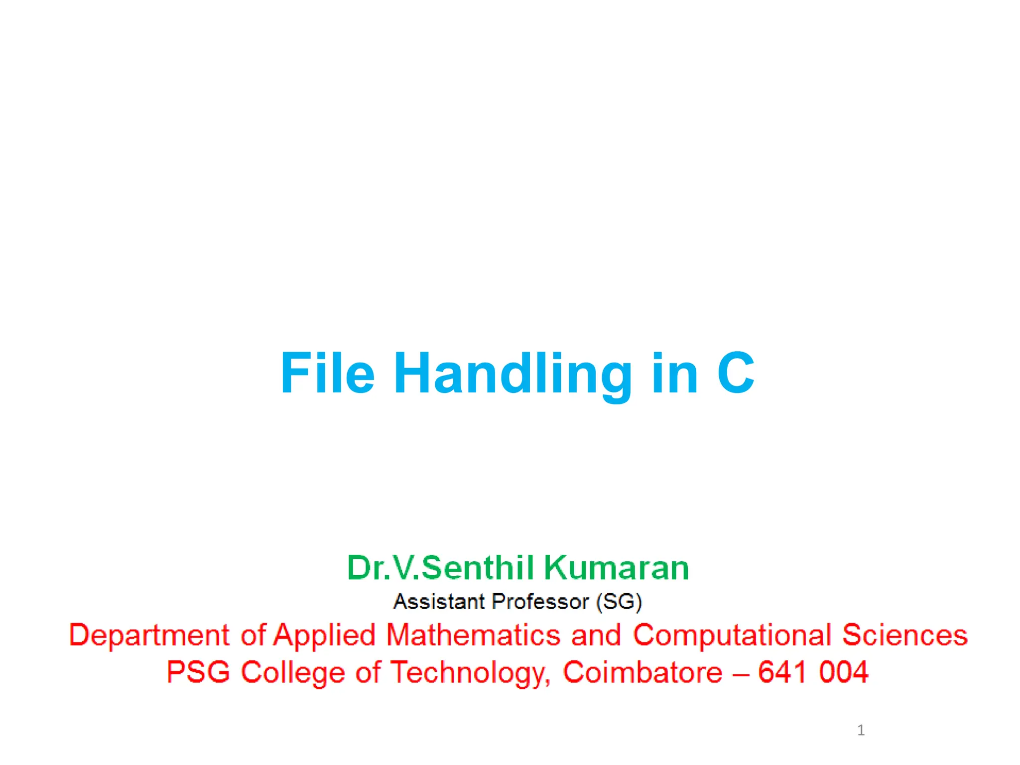 File Handling in C 1 