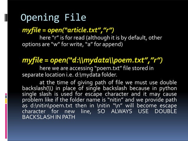 FILE HANDLING in python to understand basic operations. | PPTX ...