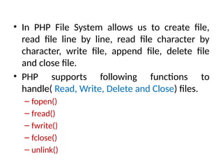 File handling,reading,writing,opening,closing file in php | PPTX